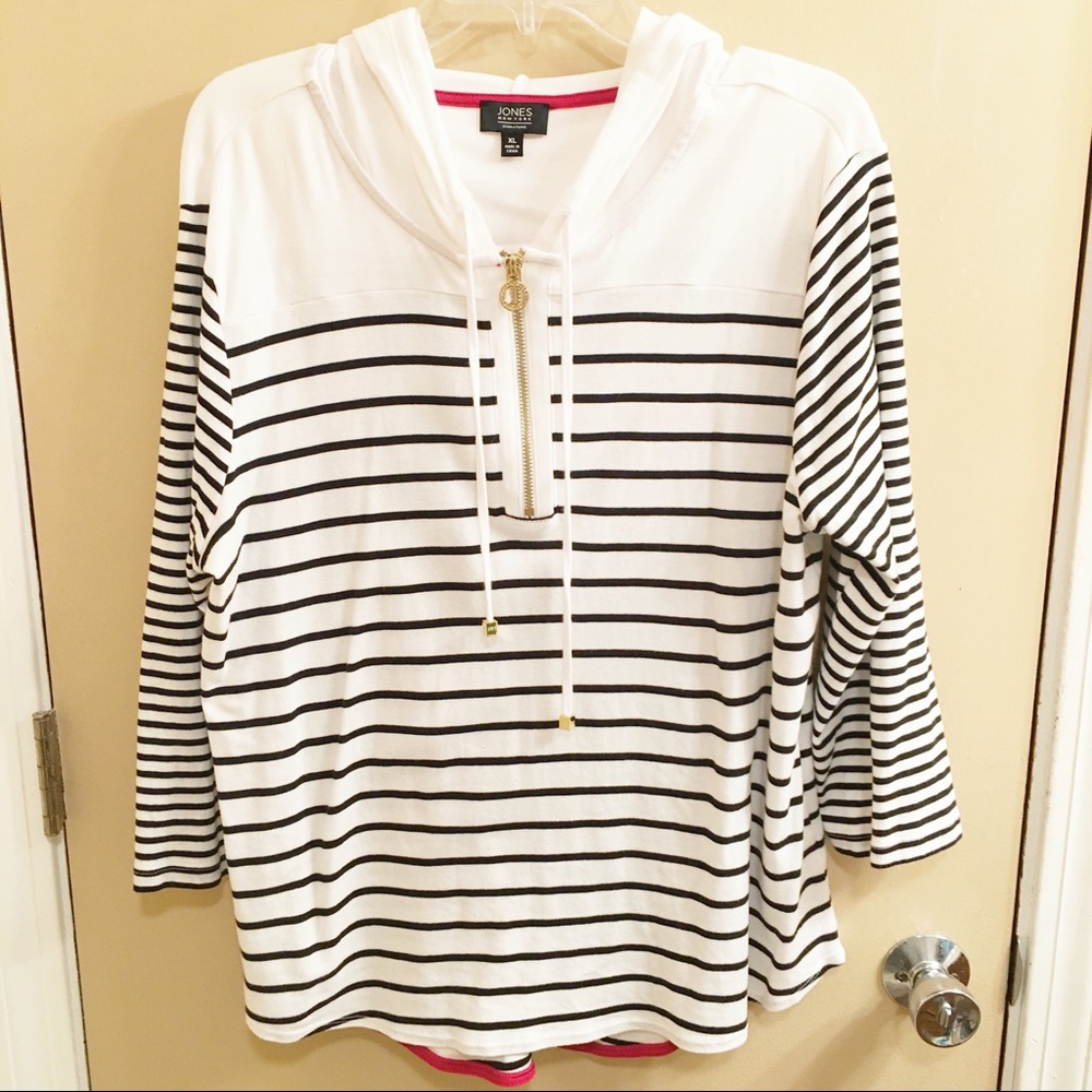 Jones New York Signature Striped Hooded Sweatshirt